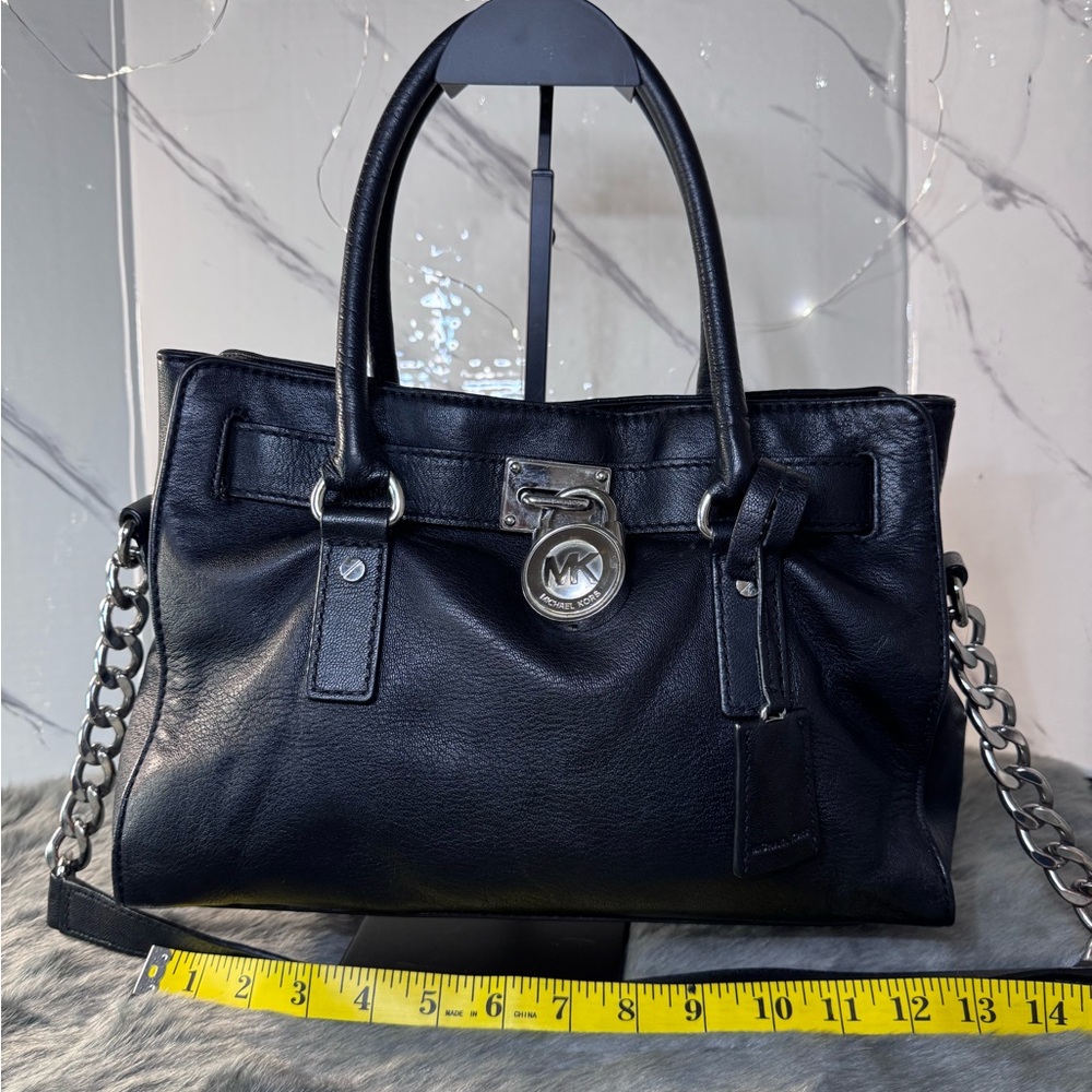 Michael Kors Hamilton Black Leather Shoulder Satchel Bag